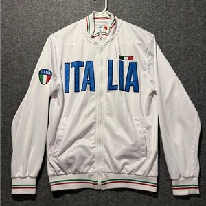 Italia Vtg Track Jacket Women’s M white full zip stitched sporty high neck nice!
